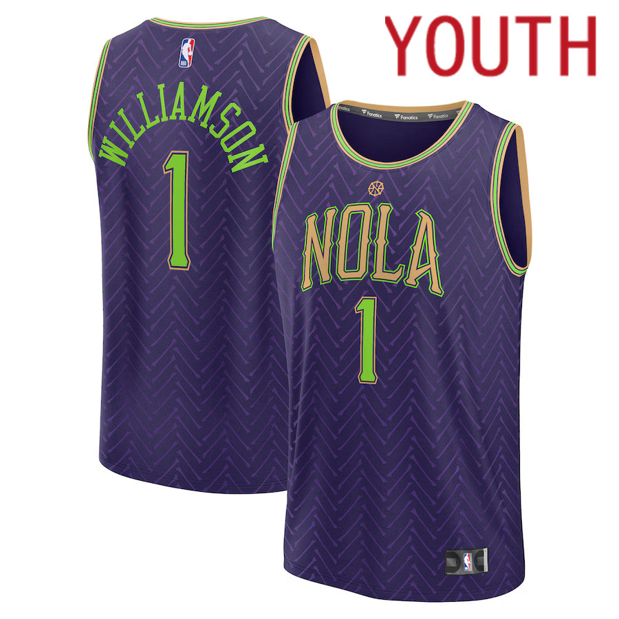 Youth New Orleans Pelicans #1 Zion Williamson Fanatics Purple City Edition 2024-25 Fast Break Player NBA Jersey->oklahoma city thunder->NBA Jersey